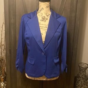 Metaphor blue one button 3/4 ruched-sleeved blazer, misses large